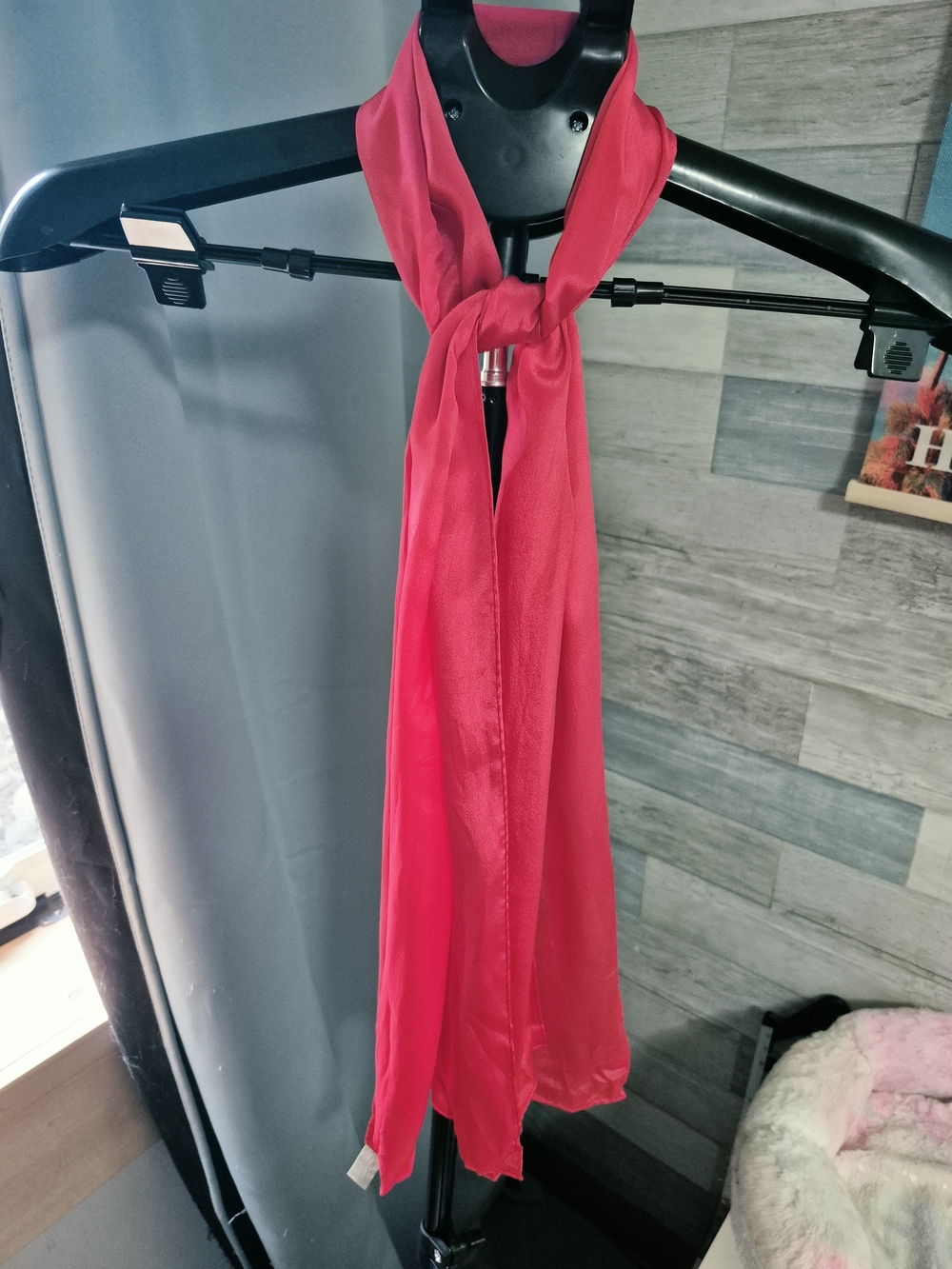Axiom 100% Silk Long Oblong Scarf Wrap Crimson Reddish Pink Raspberry Japan